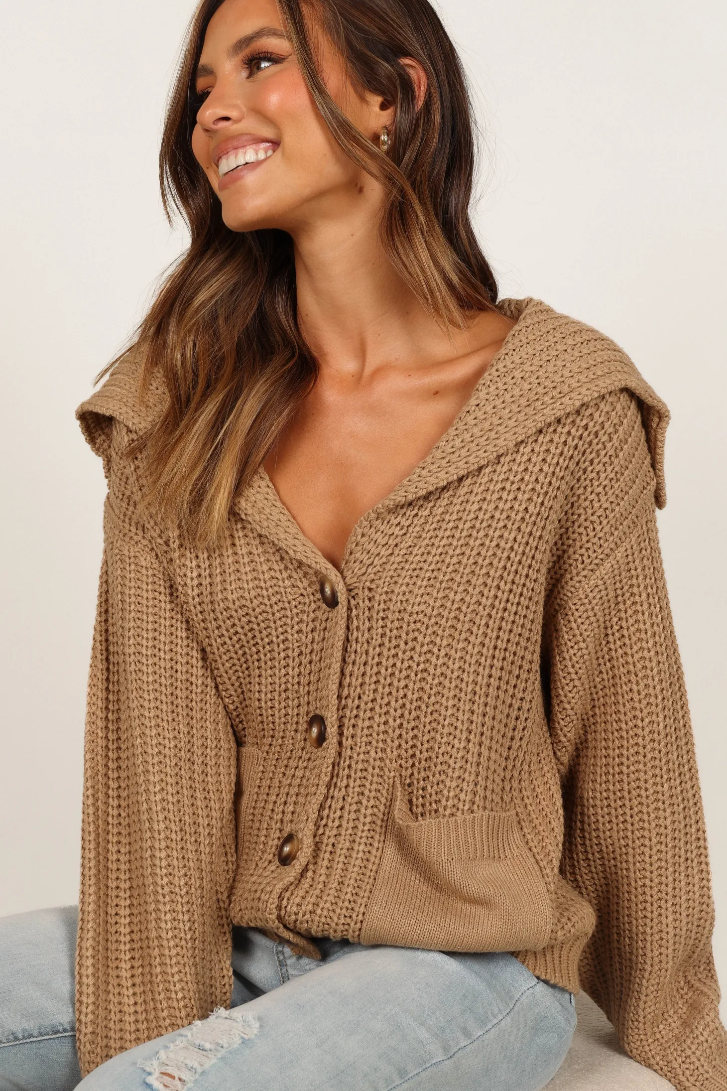 Amelia Oversize Collar Button Cardigan