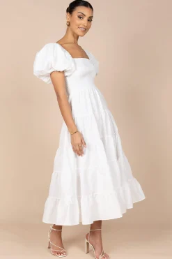 Annette Puff Sleeve Shirred Midi Dress