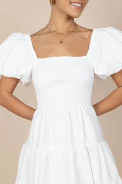 Annette Puff Sleeve Shirred Midi Dress
