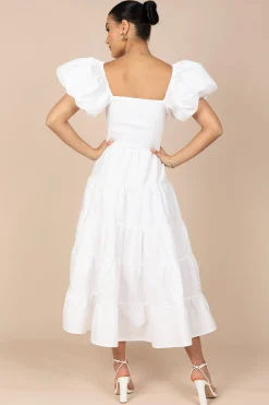 Annette Puff Sleeve Shirred Midi Dress