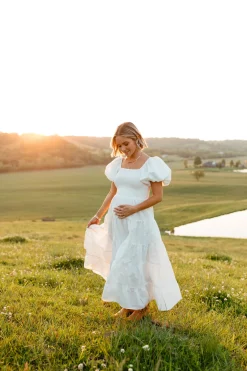 Annette Puff Sleeve Shirred Midi Dress