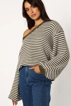 Becca Crewneck Waffle Stitch Stripe Knit Sweater