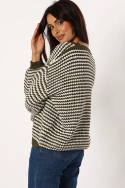 Becca Crewneck Waffle Stitch Stripe Knit Sweater