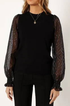 Callie Contrast Chiffon Sleeve Knit Sweater