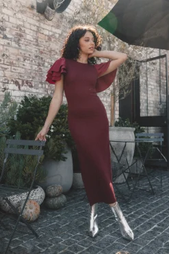 Cally Ruffle Sleeve Midi Dress