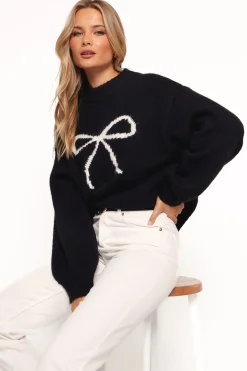 Cecelia Bow Print Mock Neck Knit Sweater