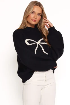 Cecelia Bow Print Mock Neck Knit Sweater