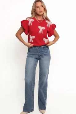 Cherish Ruffle Sleeve Bow Knit Sweater