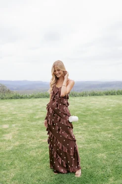 Ciao Ruffles Maxi Satin Dress