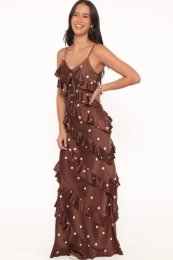 Ciao Ruffles Maxi Satin Dress