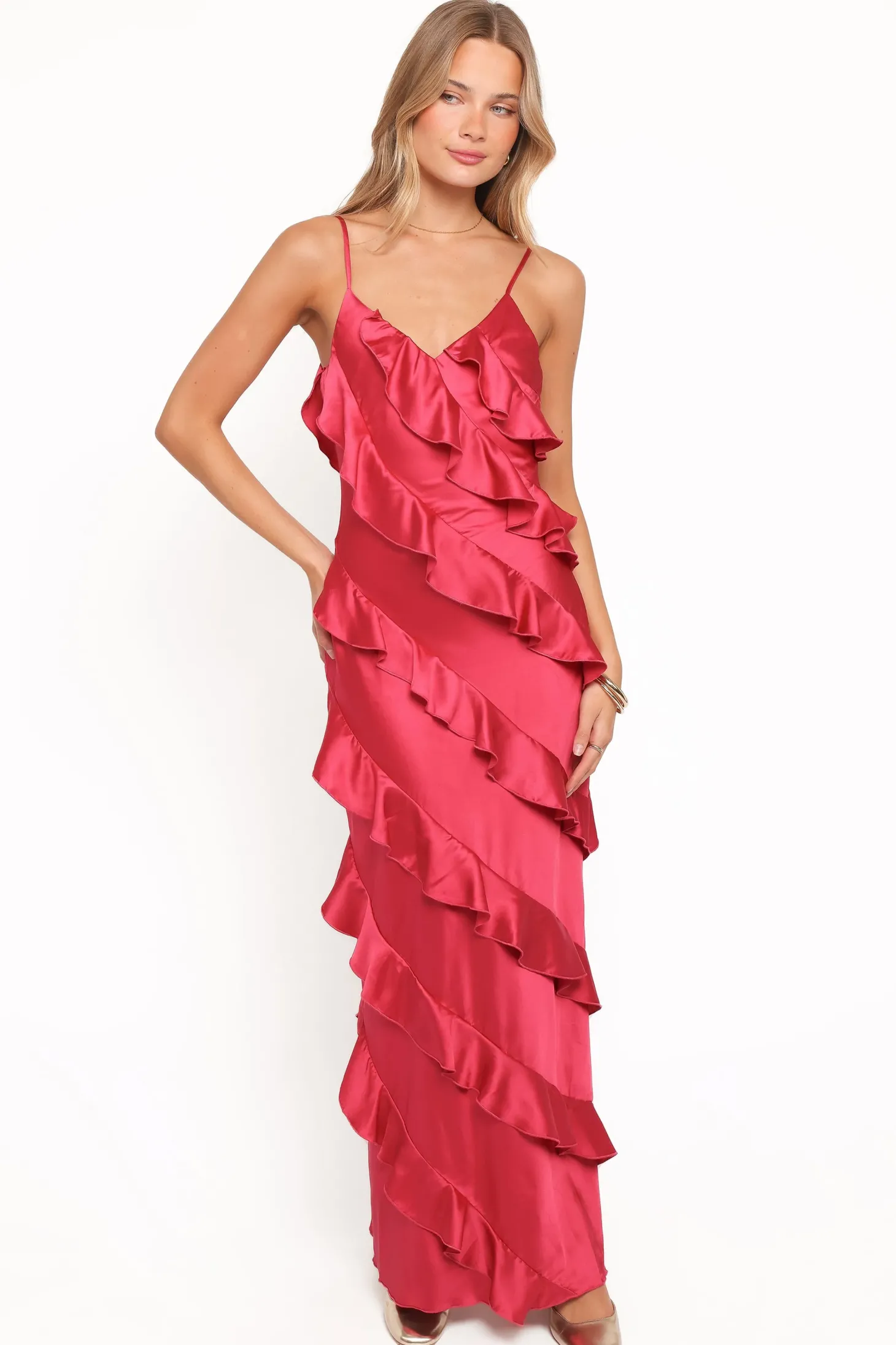 Ciao Ruffles Maxi Satin Dress