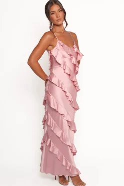 Ciao Ruffles Maxi Satin Dress