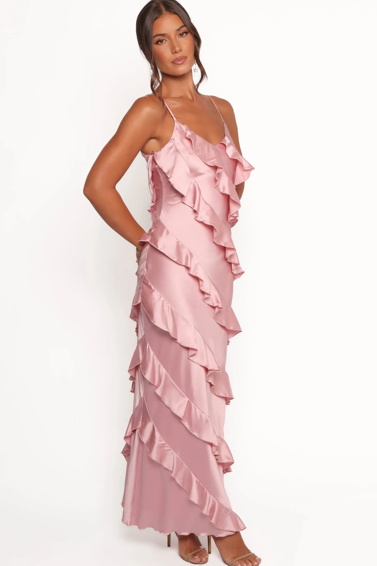 Ciao Ruffles Maxi Satin Dress