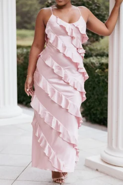 Ciao Ruffles Maxi Satin Dress