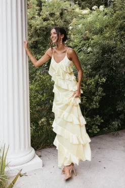 Ciao Ruffles Maxi Satin Dress