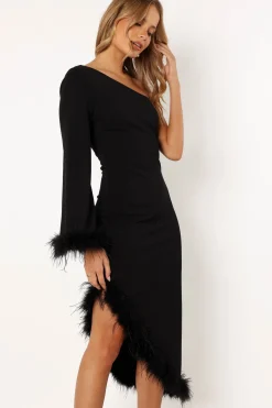 Dame One Shoulder Feather Midi Dress