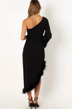 Dame One Shoulder Feather Midi Dress