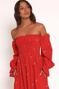 Domenica Shirred Long Sleeve Midi Dress