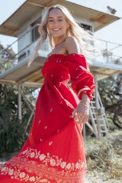 Domenica Shirred Long Sleeve Midi Dress