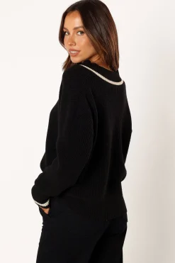 Dominique Contrast Vneck Knit Sweater