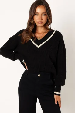 Dominique Contrast Vneck Knit Sweater