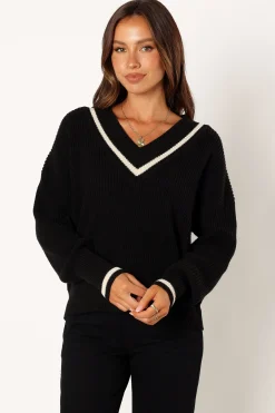 Dominique Contrast Vneck Knit Sweater