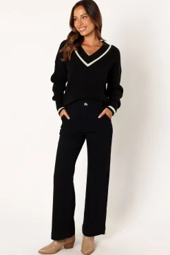 Dominique Contrast Vneck Knit Sweater
