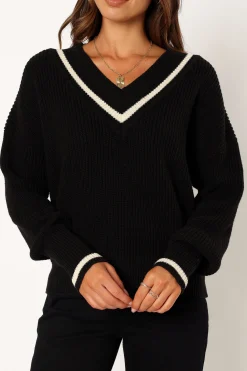 Dominique Contrast Vneck Knit Sweater