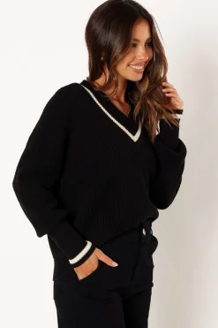 Dominique Contrast Vneck Knit Sweater