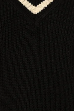 Dominique Contrast Vneck Knit Sweater