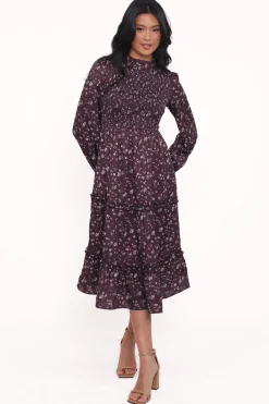 Edwina Shirred Frill Long Sleeve Midi Dress