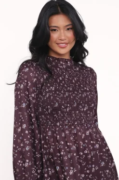 Edwina Shirred Frill Long Sleeve Midi Dress