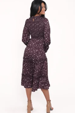 Edwina Shirred Frill Long Sleeve Midi Dress