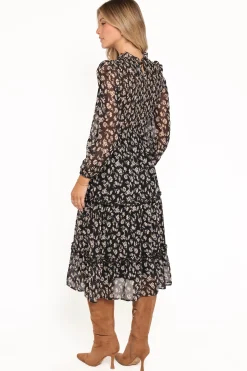 Edwina Shirred Frill Long Sleeve Midi Dress