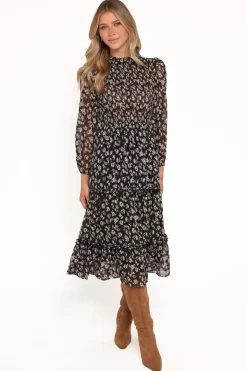 Edwina Shirred Frill Long Sleeve Midi Dress