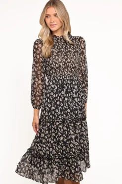 Edwina Shirred Frill Long Sleeve Midi Dress