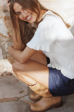 Emilie Short Sleeve Ruffle Crew Sweater