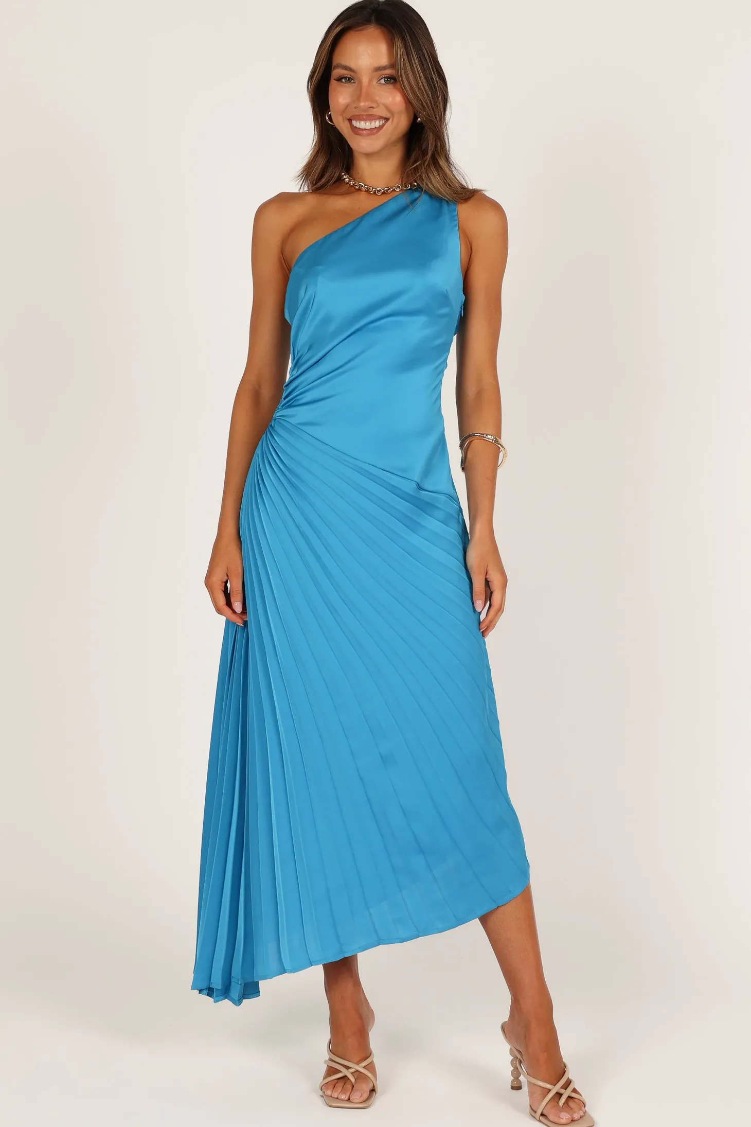 Flin Pleated One Shoulder Midi Dress