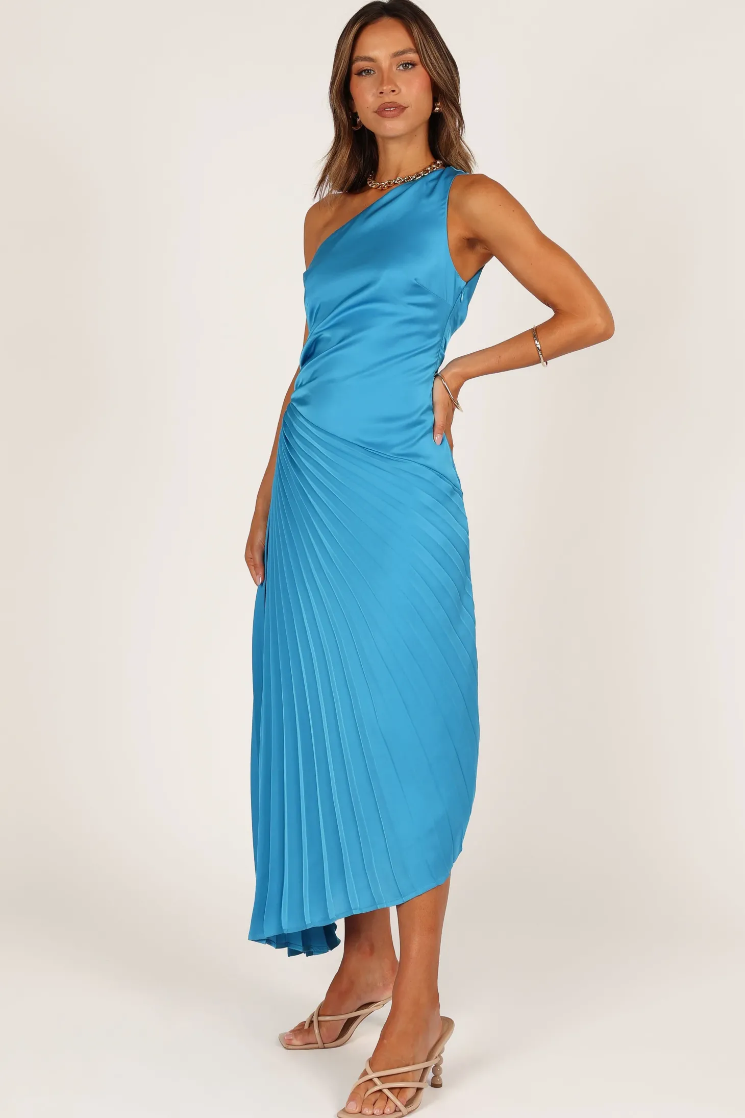 Flin Pleated One Shoulder Midi Dress