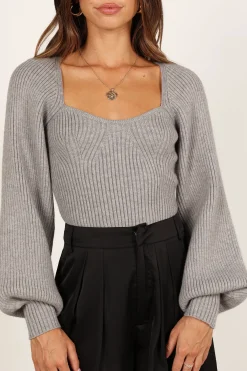 Gia Sweetheart Neck Bell Sleeve Knit Sweater