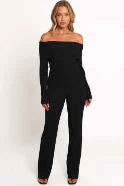 Gindie Ribbed Knit Off The Shoulder Pant Set