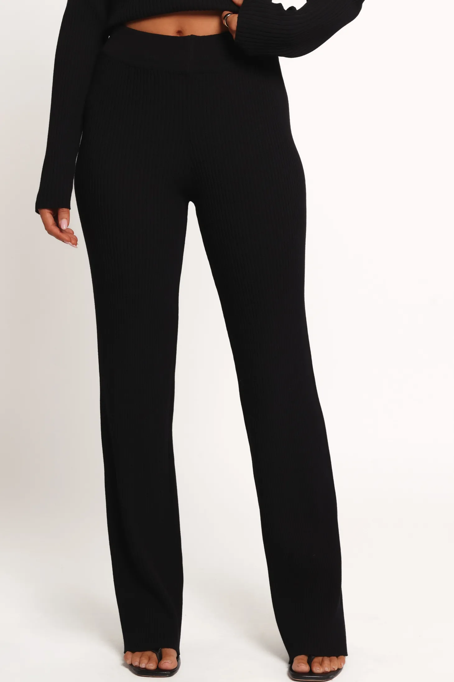 Gindie Ribbed Knit Off The Shoulder Pant Set