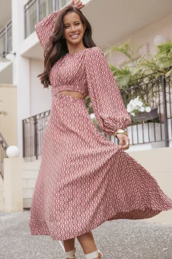 Ginnee Puff Sleeve Cutout Midi Dress