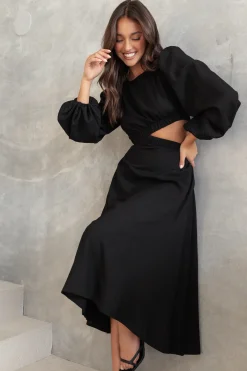 Ginnee Puff Sleeve Cutout Midi Dress