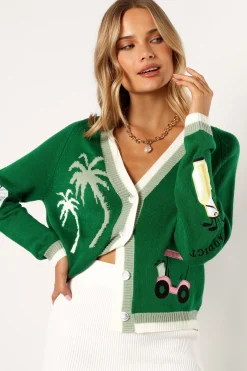 Golf Embroidered Patch Button Front Cardigan