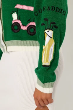 Golf Embroidered Patch Button Front Cardigan