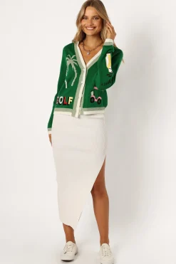 Golf Embroidered Patch Button Front Cardigan