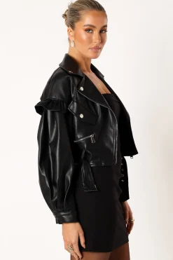 Hanna Ruffle Sleeve Faux Leather Jacket