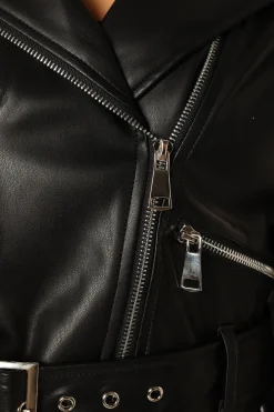 Hanna Ruffle Sleeve Faux Leather Jacket