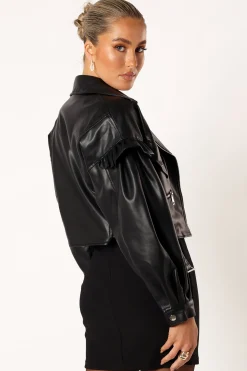 Hanna Ruffle Sleeve Faux Leather Jacket